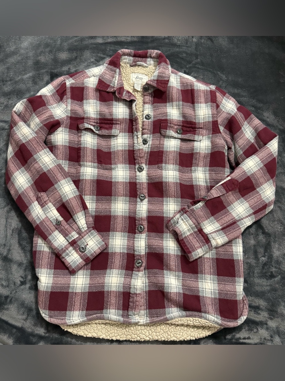 G.H. Bass & Co. Burgundy and Cream Plaid Sherpa-Lined Button-Up